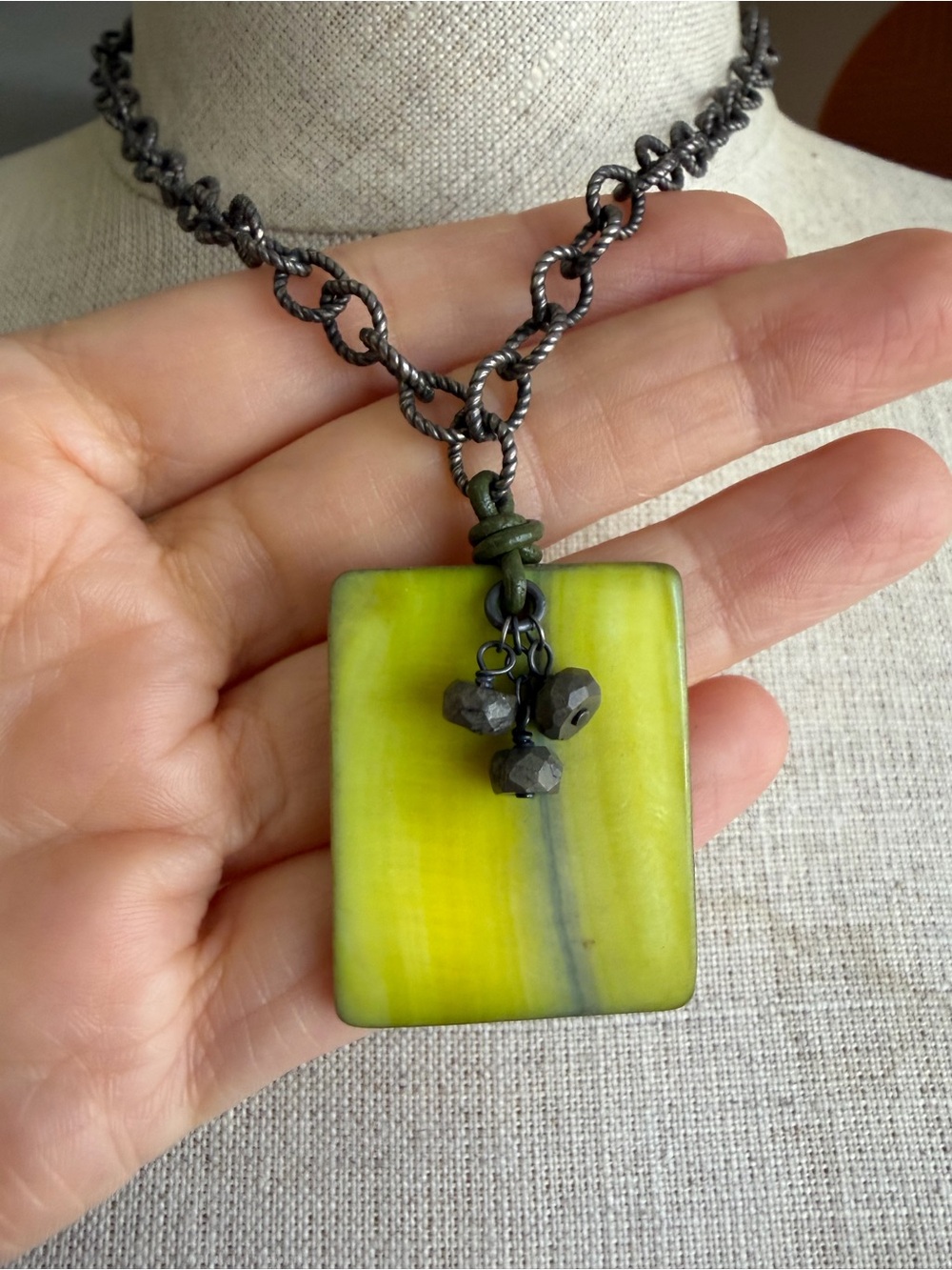 Silpada Sterling Silver Green Mother of Pearl Pyrite Pendant Necklace N1133